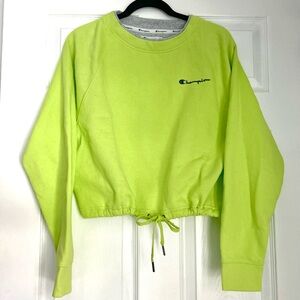Neon Green Champion Cropped Crewneck Sweater